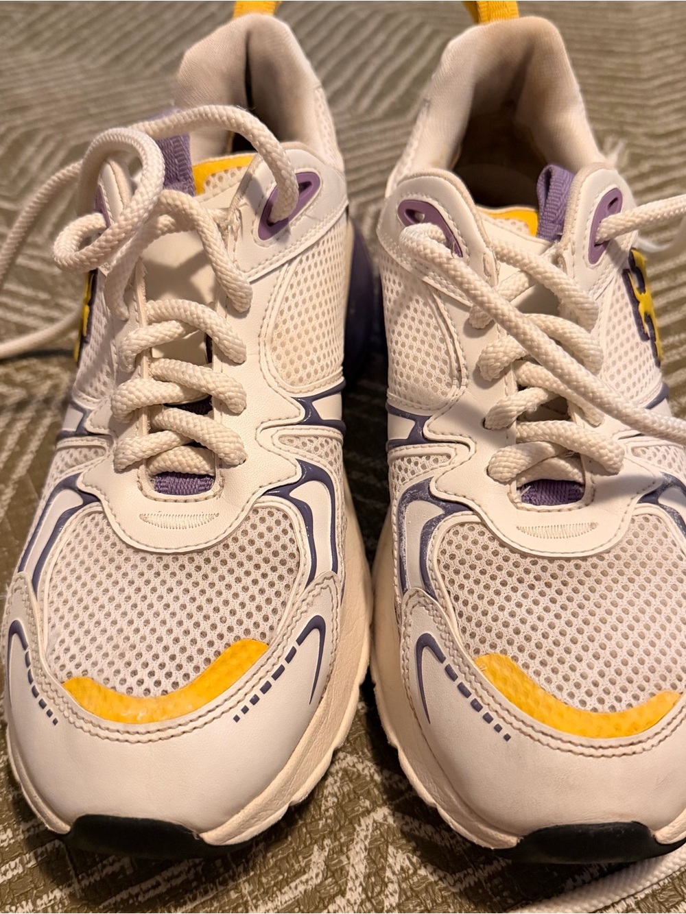 Tory Burch Good Luck Trainers Women’s 8.5 White Purple Yellow Chunky Sneakers - Picture 3 of 6